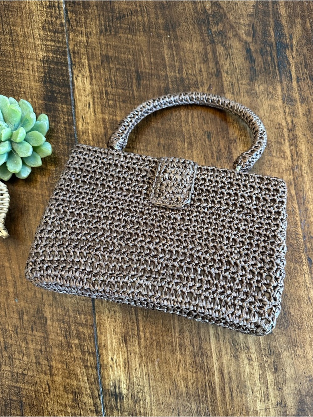 Vintage 1960s Raffia Woven Handbag | Made in Japan | Boho MCM - Picture 2 of 9